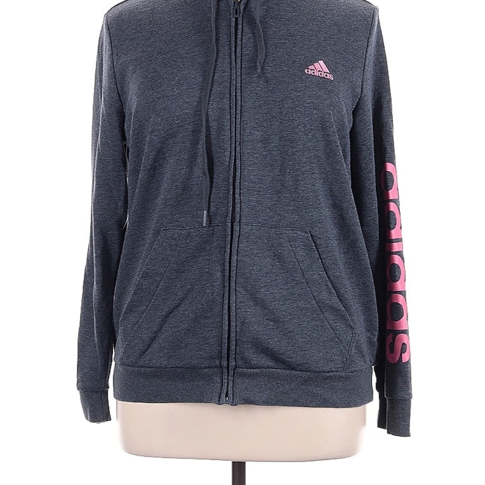 Adidas Gray Zippered Hoodie with Long Sleeves